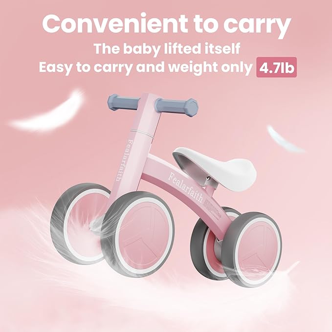 Baby Balance Bike for 1 Year Old Boys Girls, Toddler First Bike with 4 Colorful Lighting Wheels | 10-36 Month Toddler Balance Bike | First Birthday Gifts (Baby Pink)