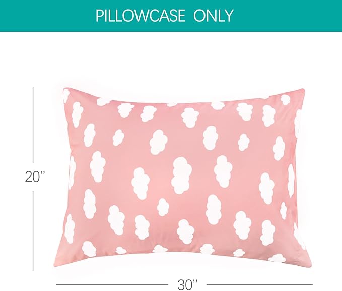 Biloban 3-Piece Toddler Sheet Set Microfiber, Toddler Bedding Set Includes Crib Mattress Sheet, Flat Sheet and Envelope Pillowcase, Silky Soft, Breathable and Lightweight, Pink Cloud
