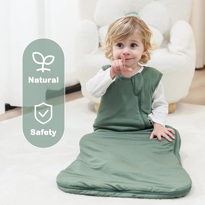 Mosebears Unisex Baby Sleep Sack 1.0 TOG, Supersoft Rayon Made from Bamboo Wearable Blanket with 2-Way Zipper (Dark Green,6-18 Months)