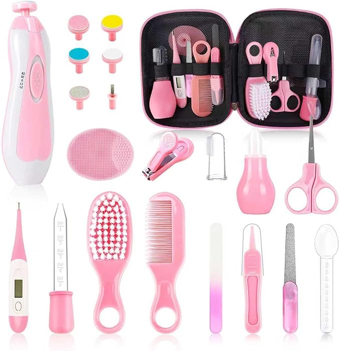 Baby Healthcare and Grooming Kit,21 in 1 Baby Electric Nail Trimmer Set, Baby Grooming Kit,Newborn Nursery Health Care Set,Infant Comb,for Newborn Infant Toddler Kids (Pink)
