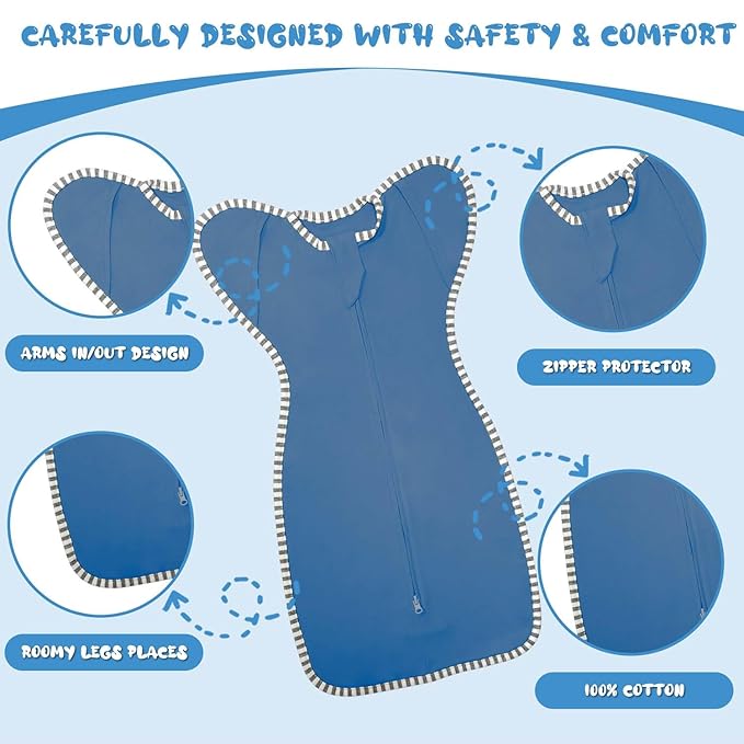 Newborn Swaddles 3-6 Months Arms up Swaddle Transitional Sack, 2-Pack Baby Sleep Sack with 2-Way Zipper Arms In/Out 100% Cotton 0.8 Tog Transition Swaddle Hands up (Medium 14-20lbs)
