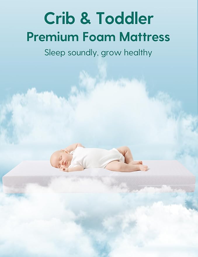 BABELIO Memory Foam Crib Mattress Dual-Sided Baby Toddler Mattress Standard Size, Removable Waterproof Cover, CertiPUR-US Certified, Grey