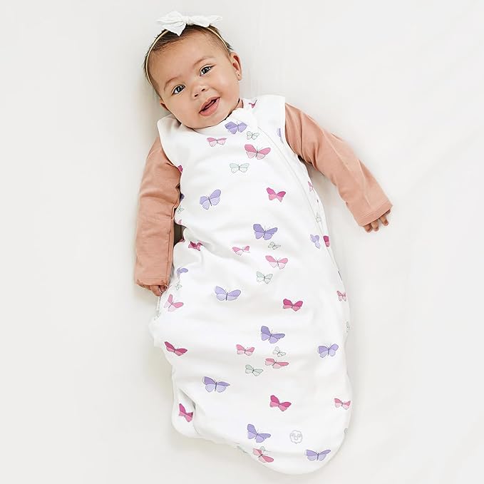 Woolino Merino Wool and Organic Cotton Baby Sleep Bag - 4 Season Classic Sleep Sack for Baby - Two-Way Zipper Sleeping Bag for Baby and Toddler - 6-18 Months - Butterfly