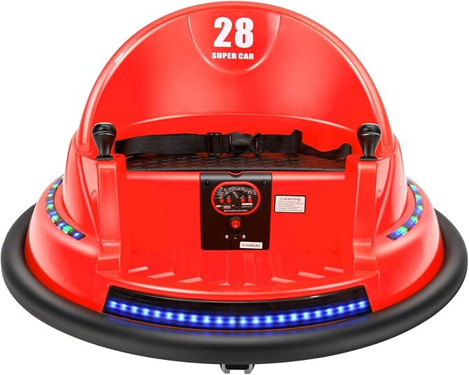 Edostory Electric Ride On Bumper Car Kids 12V 3-Speeds for Toddlers, 1.5-8 Years Old Baby Bumping Toy Cars, DIY Sticker Baby Toy Gifts, Remote Control, Bluetooth, 360 Spin ASTM-Certified Red