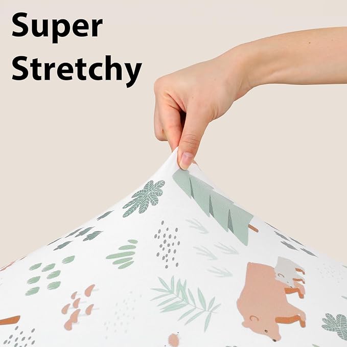 Baby Crib Sheets for Boys and Girls, 3 Pack Fitted Crib Sheets Neutral for 52”x28” Standard Crib and Toddler Mattresses, Ultra Soft & Silky Smooth Microfiber Green Forest Bear