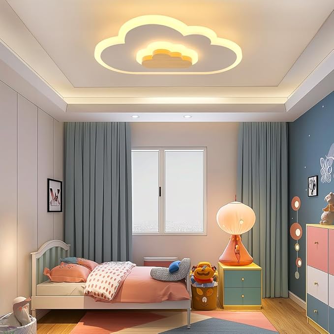 LED Ceiling Light 26W Wood Cloud Cartoon Kids Ceiling Light 15.74in Kids Room Light fixtures Ceiling Mount 3000-6500K with nightlight Ceiling Lamps for bedrooms Girl Boy Nursery Toys Room