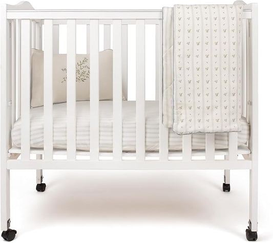 Ely's & Co. Mini Crib Bedding Set for Boys, 4 Piece Set Includes – 1 Fitted Mini Crib Sheet, Quilted Comforter and Decorative Pillowcase with Insert, Blue Linear Berry Collection