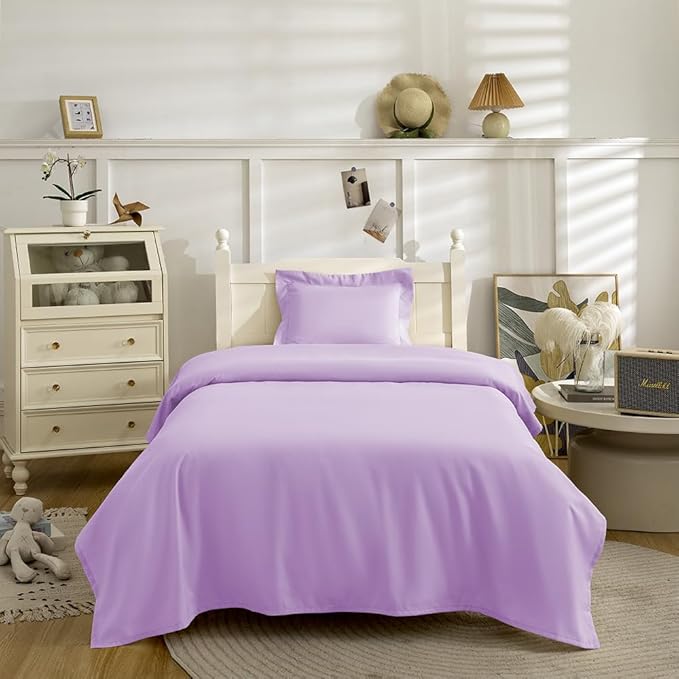 3 Piece Toddler Sheet Set,Purple Basics Bed Sheet Set for Toddler,Microfiber 3-Piece Sheet Set Soft Breathable Crib Bedding Set for Kids,Includes Flat Sheet, Fitted Sheet, Pillowcase