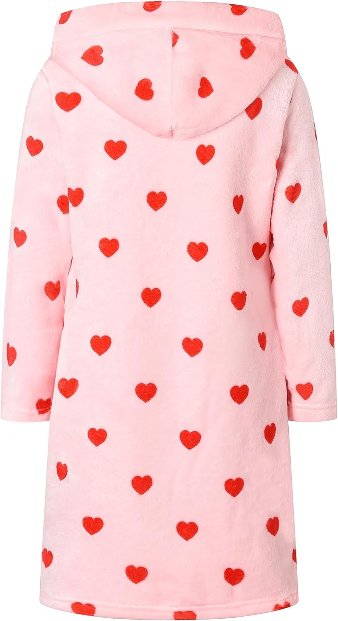 Umeyda Girls Fleece Hooded Robes, Warm Printed Bath Robe for Kids Soft Fuzzy Bathrobe for Gifts
