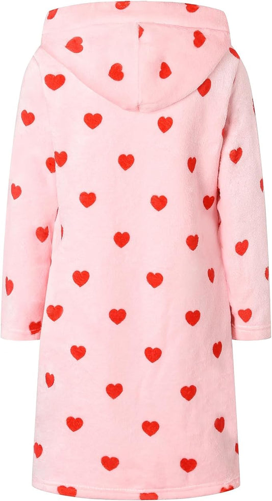 Umeyda Girls Fleece Hooded Robes, Warm Printed Bath Robe for Kids Soft Fuzzy Bathrobe for Gifts