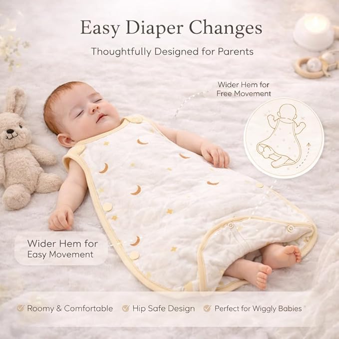Baby Sleep Sack, Organic Cotton Wearable Blanket, Sleeveless Adjustable Sleeping Bag