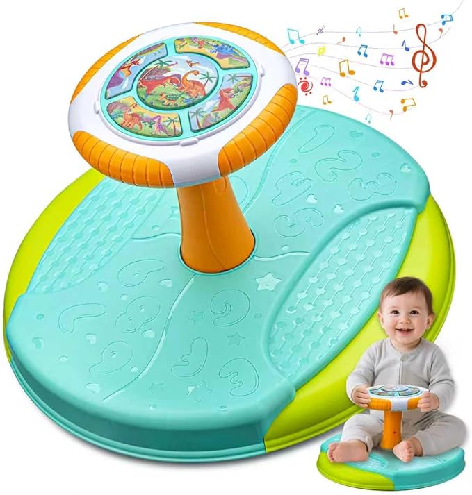 Dinosaur Sit and Spin Toys for Toddlers 1-3, 360° Toddler Spinning Seat with LED Lights and Music Christmas Birthday Gift for 1 2 3 Years Old Boys Sensory Toys Toddler Activities