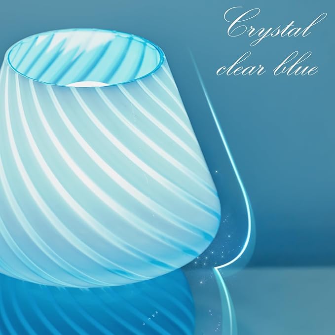 ONEWISH Mushroom Lamp, Small Table Lamp with Sea Blue Striped Glass, Nightstand Lamp Bulb Included
