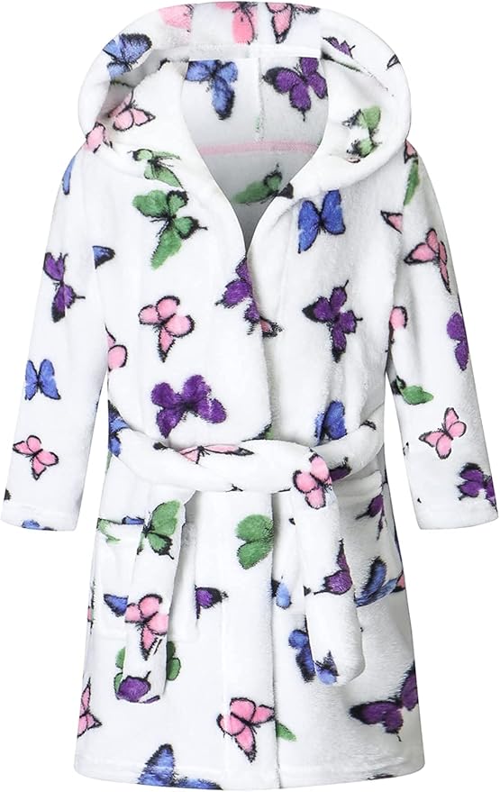 Umeyda Girls Fleece Hooded Robes, Warm Printed Bath Robe for Kids Soft Fuzzy Bathrobe for Gifts