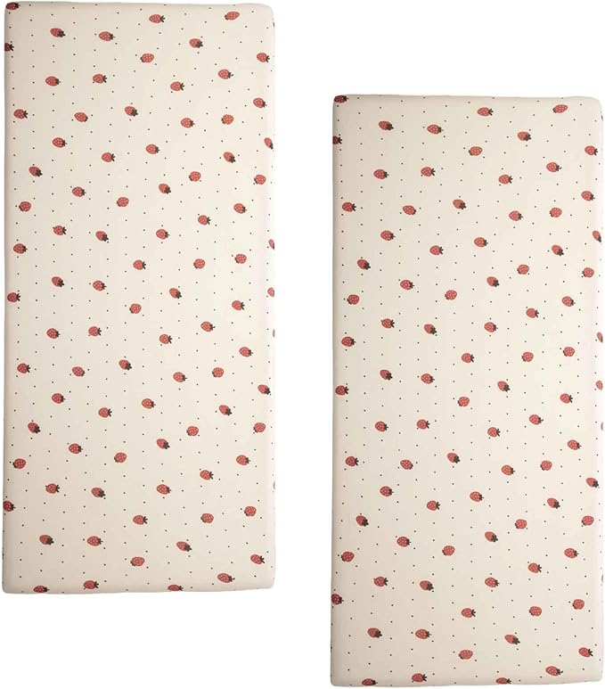 SDY Jersey Strawberry Crib Sheets for Baby Girls,52”x28”x8, 2 Pack,Pink Cute Kawaii Standard Oval/Retangle Fitted Crib Sheets for Toddler,Super Soft Breathable