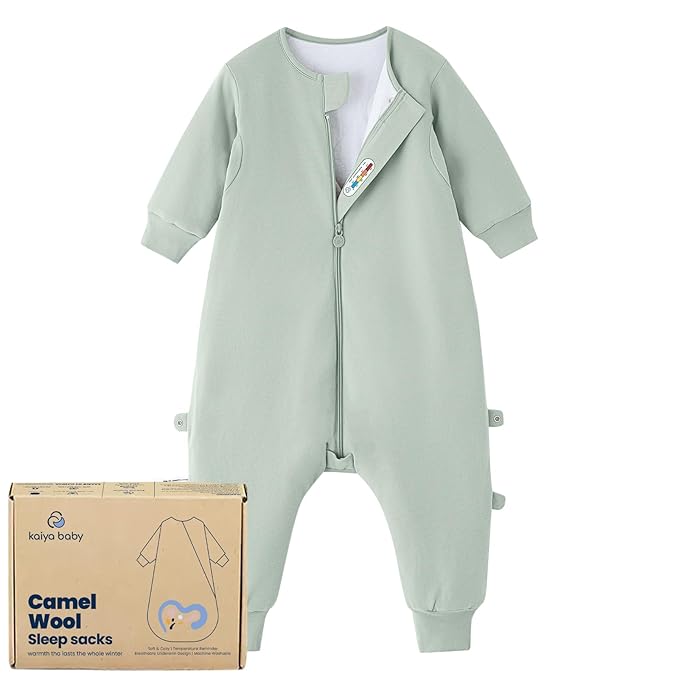 kaiya baby Unisex Toddler Sleep Sack with Feet 1.0 Tog Split Legs Sleep Sack 6-18 Months, Sleep Bag Walker, Gifts for Boys & Girls, Pea Green
