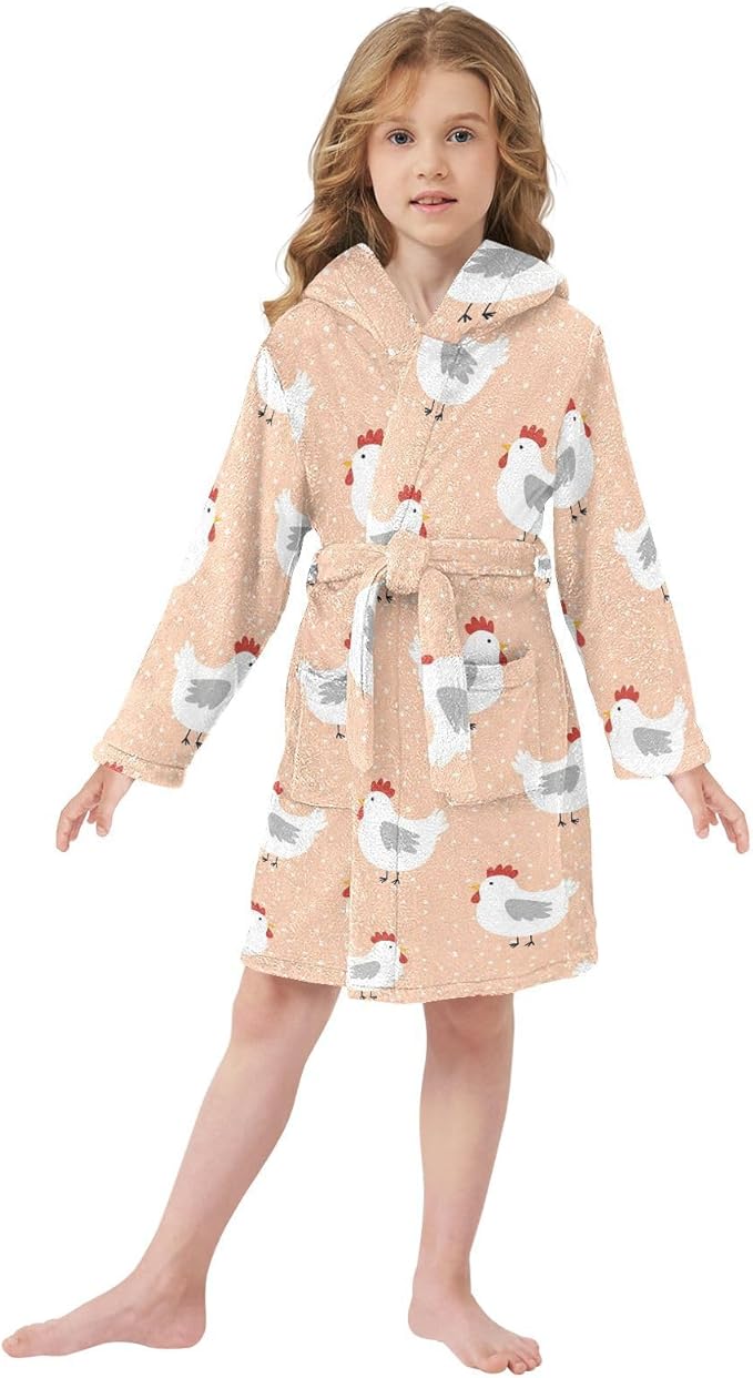 Toddler Baby Hooded Bathrobe for Boys Girls Soft Plush Bath Towel Robe with 2 Pockets for 2-12 Years