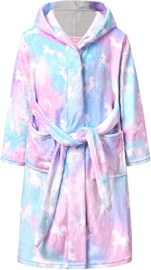 QPANCY Girls Robe Kids Bathrobes Soft Plush Fleece Pajamas Sleepwear