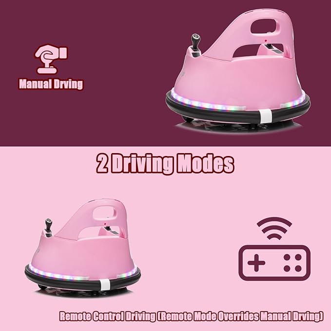 12V Kids Ride on Bumper Car Kids Ride On Electric Bumper Car for Toddlers with Remote Control, 360 Degree Spin for Baby Boy and Girls Riding Bumping Toy Gifts Cars for Toddler, Pink