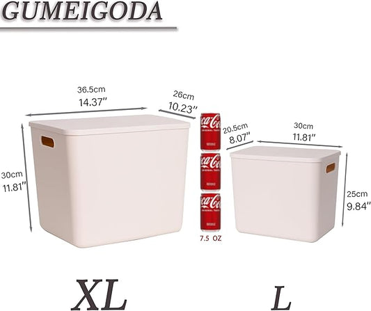 GUMEIGODA Plastic Storage Bins with lids,Storage Baskets,Container with handle,Storage Organizer Bins for Shelves,Office,Bedrooms,Closets, Cabinets(Grey，5XL+2L)