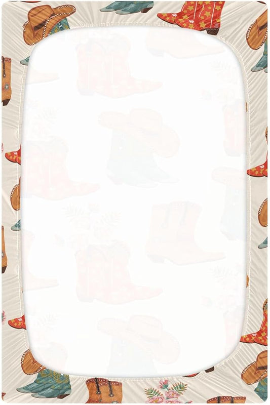 Western Cowboy Cowgirl Crib Sheets Soft Breathable Fitted Baby Crib Sheets Mattress Cover for Girls Boy, 52" x 28" x 9"