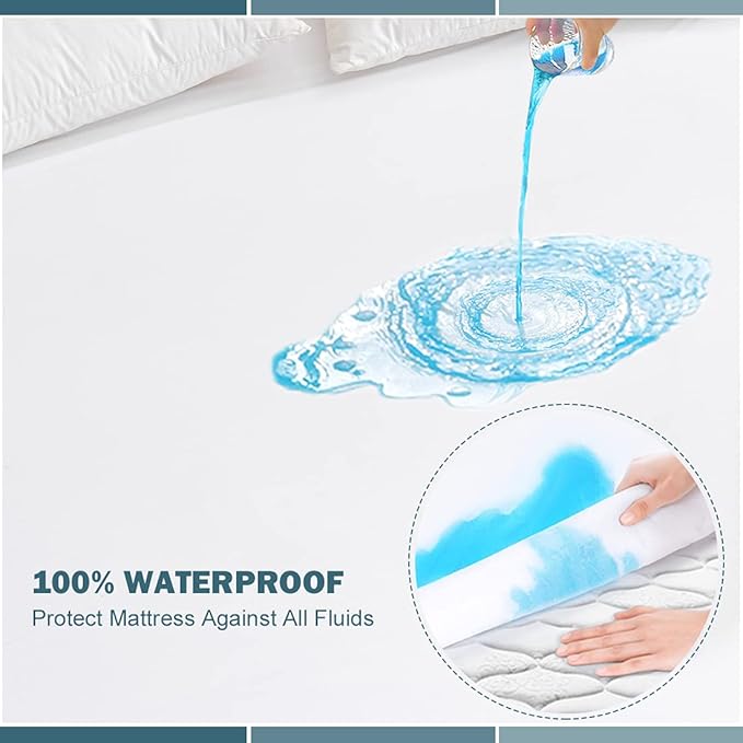 2 Pack King Waterproof Mattress Protector Deep Pocket Mattress Cover, Soft Breathable Mattress Pad, Fitted Noiseless Waterproof Bed Cover Stretch to 25"