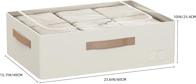 CYhom Underbed Storage Bins With Metal Frame, 10" High Under Bed Storage Containers, Large Capacity Under Bed Organizer Boxes (Beige, 23.6” L x 15.7” W x 10” H)