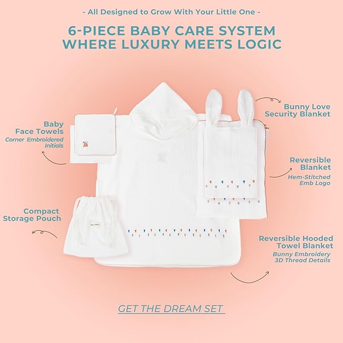 6-Piece Towel Set with Hooded Poncho for Embroidery,Kids Bath Towels with Muslin and Soft Terry Towel,24" x 24"Kids Beach Poncho with Seamless Pro Edge, Gifts for Boys and Girls