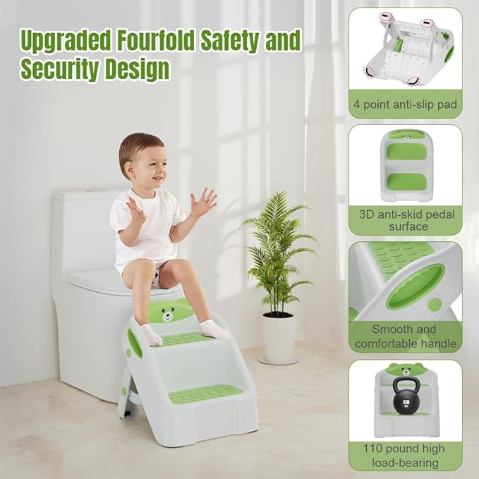 Step Stool for Toddlers, Toddler Step Stool for Bathroom Sink, Foldable Non-Slip Kids Stool with Handle, 2 Step Stools for Kids, Toddler Stool for Kitchen Bedroom Counter Sink