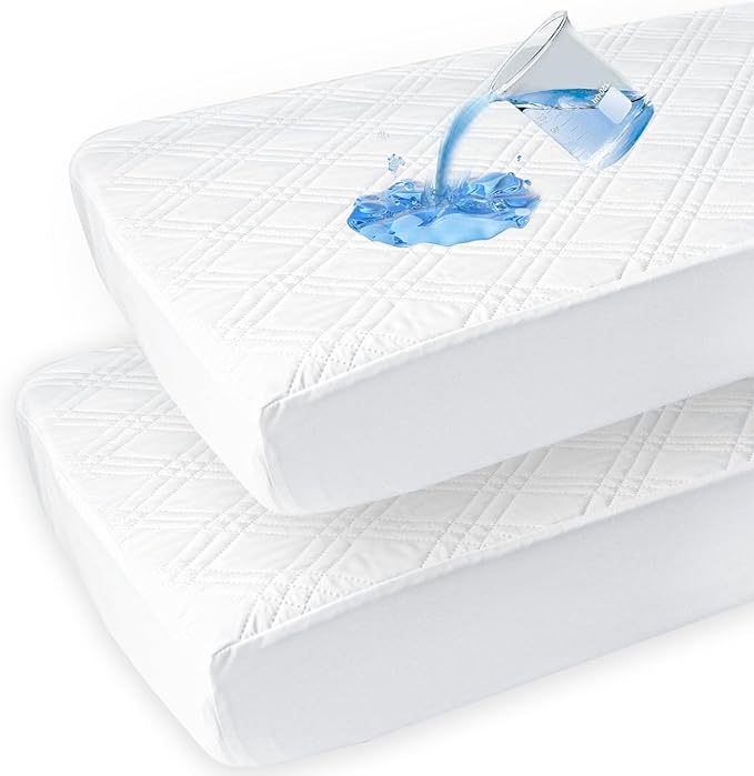 david's kids 2 Pack Waterproof Crib Mattress Protector, Fit Standard Crib and Toddler Mattresses, Ultra Soft and Breathable for Boys Girls Neutral, White Checker