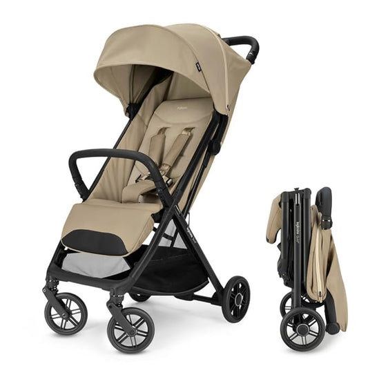 Inglesina Quid³ Stroller, Lunar Beige - Compact Reclining Travel Stroller for Baby & Toddler 0-55 lbs, One Hand fold, Airplane Overhead, Lightweight, Foldable, XL UPF 50+ Canopy