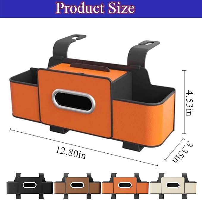 Gugliet 3-in-1 Car Backseat Organizer, Multifunctional Car Seat Back Storage Box, Universal Cars Seat Organizer Tissue Box and Storage with 2 Cup Holders and Hanging Hooks (Brown)