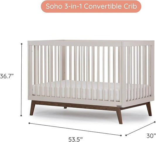 dadada Baby Soho 3-in-1 Convertible Wooden Crib to Toddler Bed - Made in Italy, GREENGUARD Gold Certified, Baby-Safe Finish, Handcrafted Beechwood, Modern Design, 3 Adjustable Heights (Almond Milk)