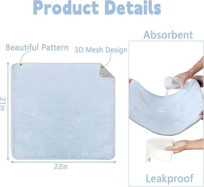 FUMMI 4 Pack Reusable Waterproof Incontinence Bed & Chair Pads, 22” x 21” Extra Heavy Absorbency, Soft Flannel Surface, Non-Slip, Machine Washable for Dogs, Adults & Babies (Solid Blue, 22“ ×21”)