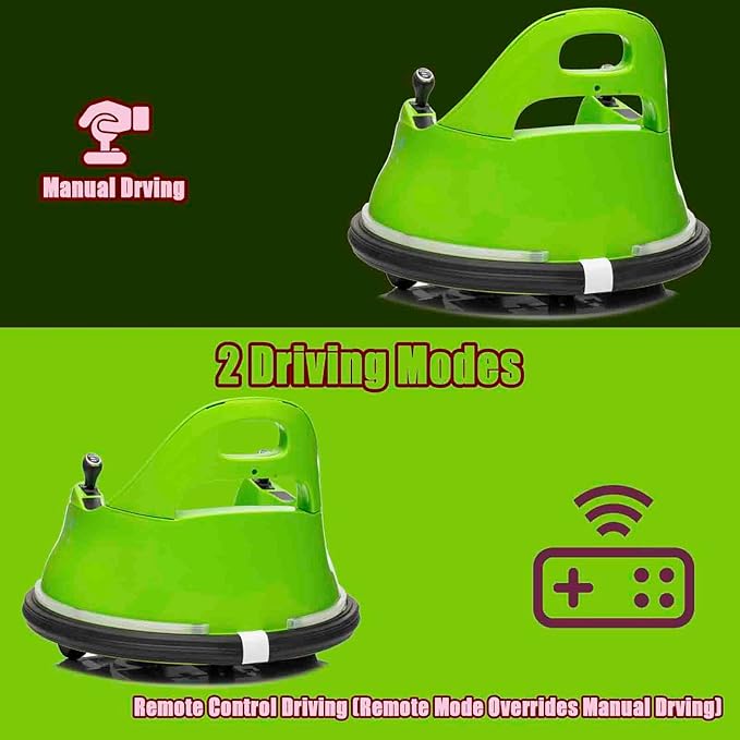 12V Electric Ride On Bumper Car, Baby Bumping Toy Car Gifts - Electric Vehicle W/Remote Control, Music, Bright LED Lights and 360 Degree Spin for 1.5-6 Years Old Toddlers, Green