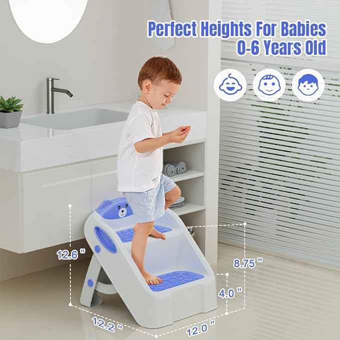 Step Stool for Toddlers, Toddler Step Stool for Bathroom Sink, Foldable Non-Slip Kids Stool with Handle, 2 Step Stools for Kids, Toddler Stool for Kitchen Bedroom Counter Sink