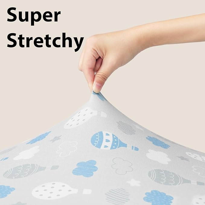Baby Crib Sheets for Boys and Girls, 3 Pack Toddler Bed Sheets for 52”x28” Standard Toddler Mattresses, Soft Microfiber Fitted Crib Sheets Neutral Blue Cloud Animals