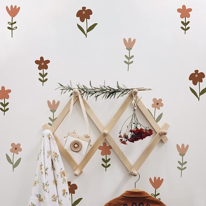 YouRfocus Boho Flower Wall Decals 72 PCS, Boho Decal Sticker for Girls Living Room Playroom Nursery, Removable Decals Kids Room Decor Vinyl Murals DIY Cute Decorations (12 Sheets)