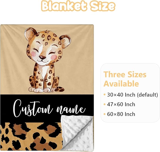 Personalized Baby Bedding Set - 3 Pcs Custom Name Crib Bedding Set for Nursery, Soft Baby Crib Set with Double Layer Blanket for Boy Girl, Customized Gifts for Infant Toddler, Brown Leopard