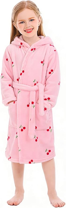 Toddler Robes Cute Pattern Bathrobe Unisex Kids Robe Baby Flannel Hoodie Pajamas Sleepwear