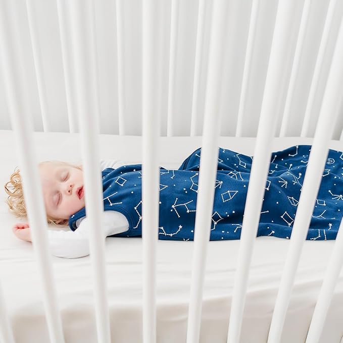 Woolino Merino Wool and Organic Cotton Baby Sleep Bag - 4 Season Classic Sleep Sack - Two-Way Zipper Sleeping Bag for Baby and Toddler - 18-36 Months - Night Sky