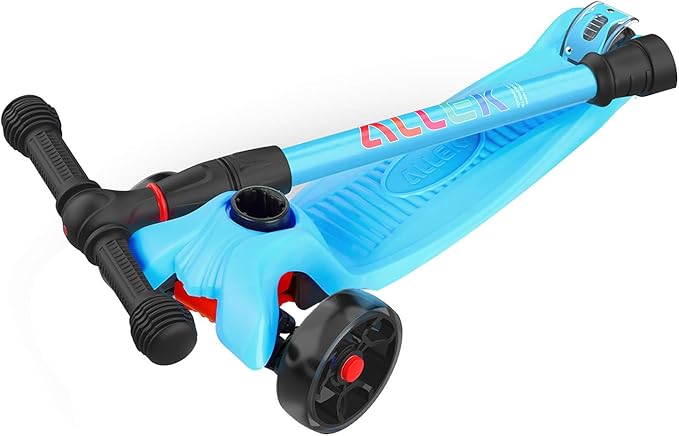 Allek Kick Scooter B02, Lean 'N Glide Scooter with Extra Wide PU Light-Up Wheels and 4 Adjustable Heights for Children from 3-12yrs (Aqua Blue)