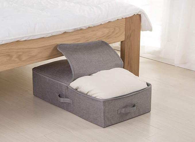 iwill CREATE PRO Pack of 2, Rigid Underbed Storage Boxes with Zip Lid for Clothes, Bedding Sheets, Blankets Organiser, Black Gray