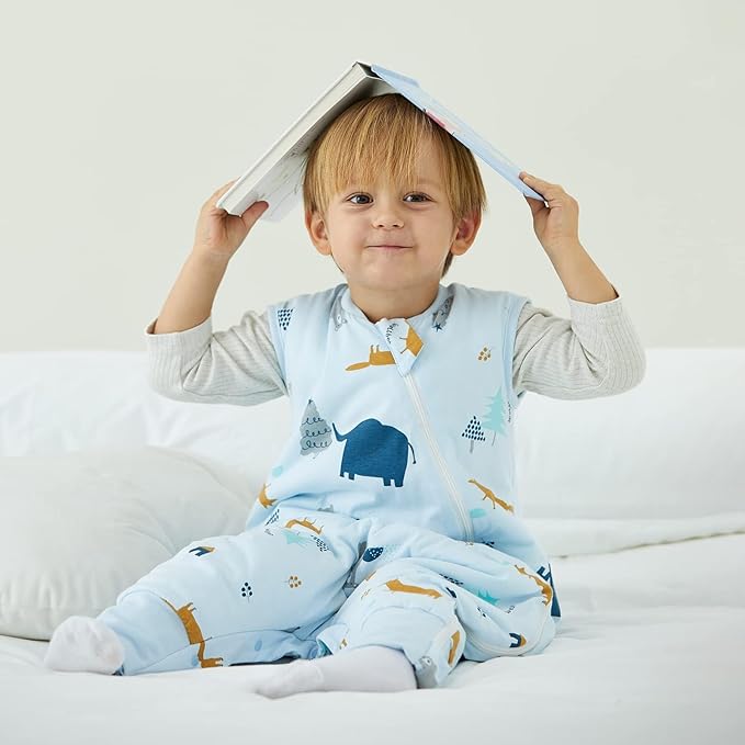 Duomiaomiao 2.5 TOG Toddler Sleep Sack 24-36 Months Cotton Winter Side Open Zipper Baby Sleep Sack with Feet, Warm Toddler Wearable Blanket