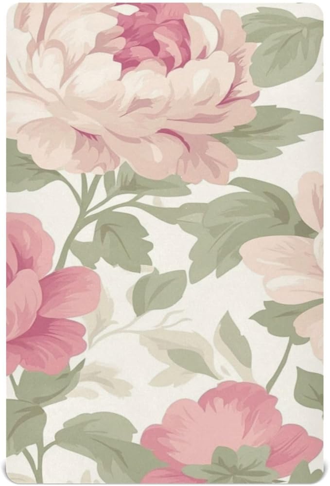 Peony Flowers Fresh Beige Crib Sheets Standard Crib Toddler Mattresses Cover Fitted Baby Bed Sheet Breathable Crib Mattress Sheet for Girls Boys 39''x27''x9''