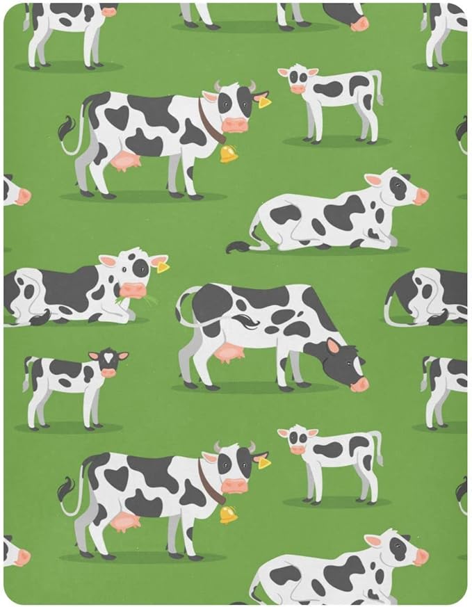 Farm Cows Crib Sheets Soft Breathable Fitted Baby Playard Sheets Mattress Cover for Girl Boys, 39" x 27" x 5"