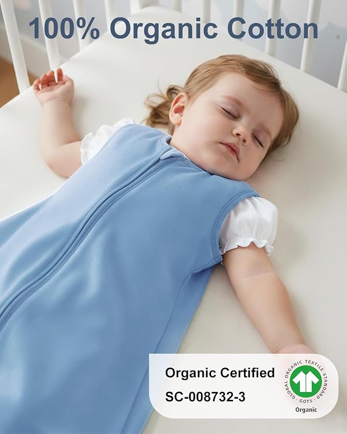 Yoofoss Baby Sleep Sack 6-12 Months Wearable Blanket for Babies 100% Organic Cotton 2-Way Zipper TOG 0.5 Toddler Sleeping Sack 3 Pack, Comfy Lightweight Sleep Sacks