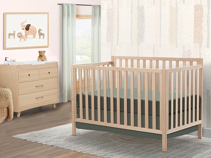 Sorelle Essex Euro 4-in-1 – Nursery Furniture Set, Wooden Baby Crib with Non-Toxic Finish, Integrated, Toddler Bed, Daybed, and Full-Size Bed Conversion Kit – Natural