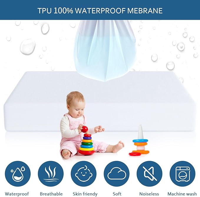 Waterproof Mattress Protector King Size,Mattress Cover Protector, Smooth Top Mattress Protector for Kids, Breathable Skin Friendly and Noiseless Fitted Sheet,King Size,Polyester