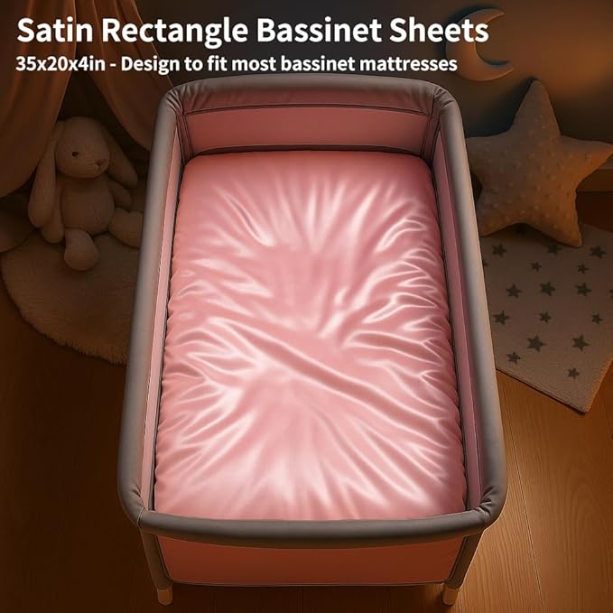 Satin Bassinet Sheet, Great for Baby Hair, Soft Silk Feeling Sheet for Rectangle Cradle Bassinet Mattress Pad, for Girls Gift Newborn and Infant(Pink)